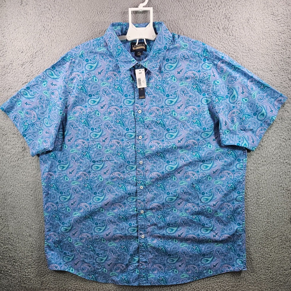 NEW Cremieux Casual Shirt Men 3XT Tall Stretch Paisley Short Sleeve Blue Pink